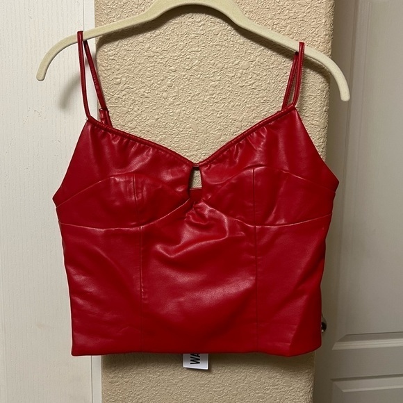 New! WAYF x Jourdan Sloane Giselle Faux Leather Crop Camisole Top - Medium - RED - Picture 8 of 16